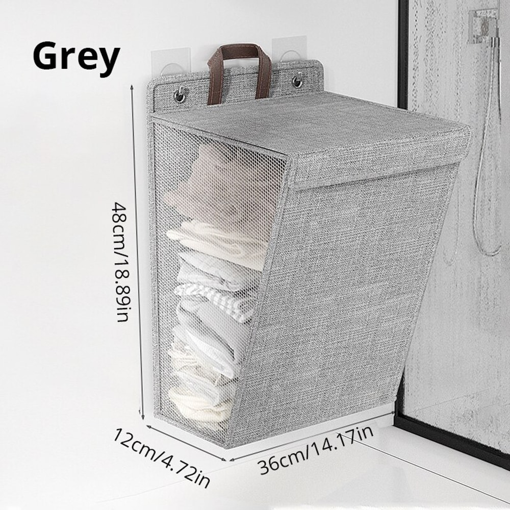 Foldable Adhesive Laundry Basket Hamper Multifunctional PunchFree Wall Hanging Mesh Hook Organizer 3