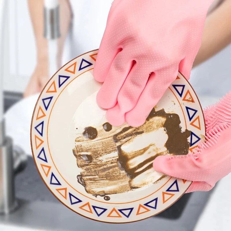 Magic Silicone Dishwashing Gloves FoodGrade Rubber Scrubber For Kitchen Cleaning NonToxic Heat Re 1