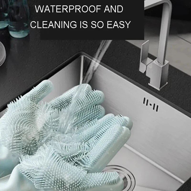 Magic Silicone Dishwashing Gloves FoodGrade Rubber Scrubber For Kitchen Cleaning NonToxic Heat Re 2