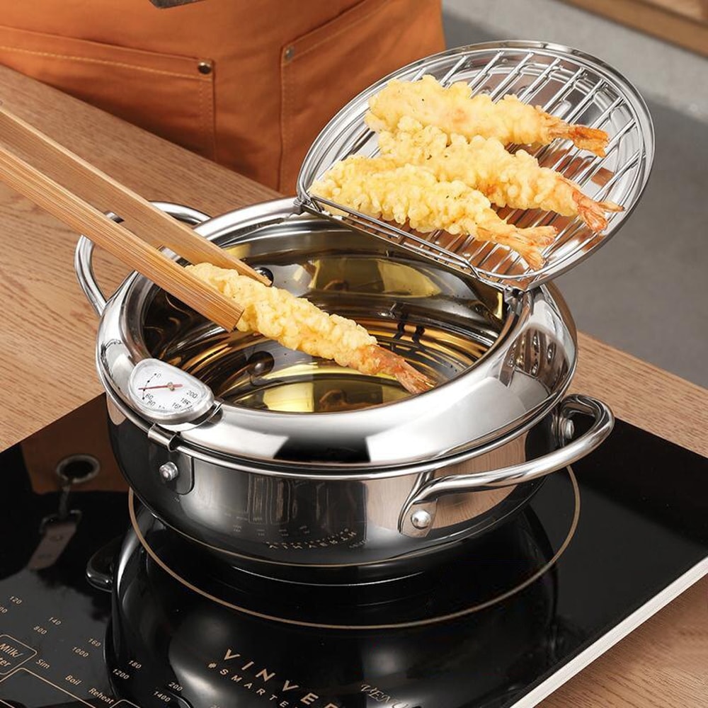Stainless Steel Oil Pan With Thermometer OilSaving Fryer For Perfect Tempura French Fries 3