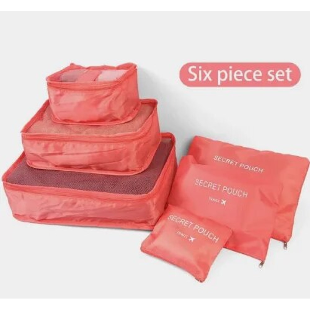 Waterproof Luggage Travel Bags Set Red Organizer For Clothing Shoes Underwear Storage 4