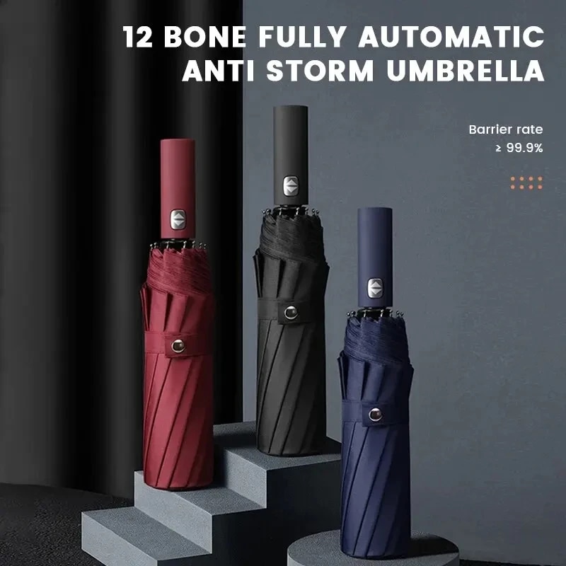 Bone Black Glue Fully Automatic Umbrella Durable UV Resistant Folding Umbrella For Men Women 1
