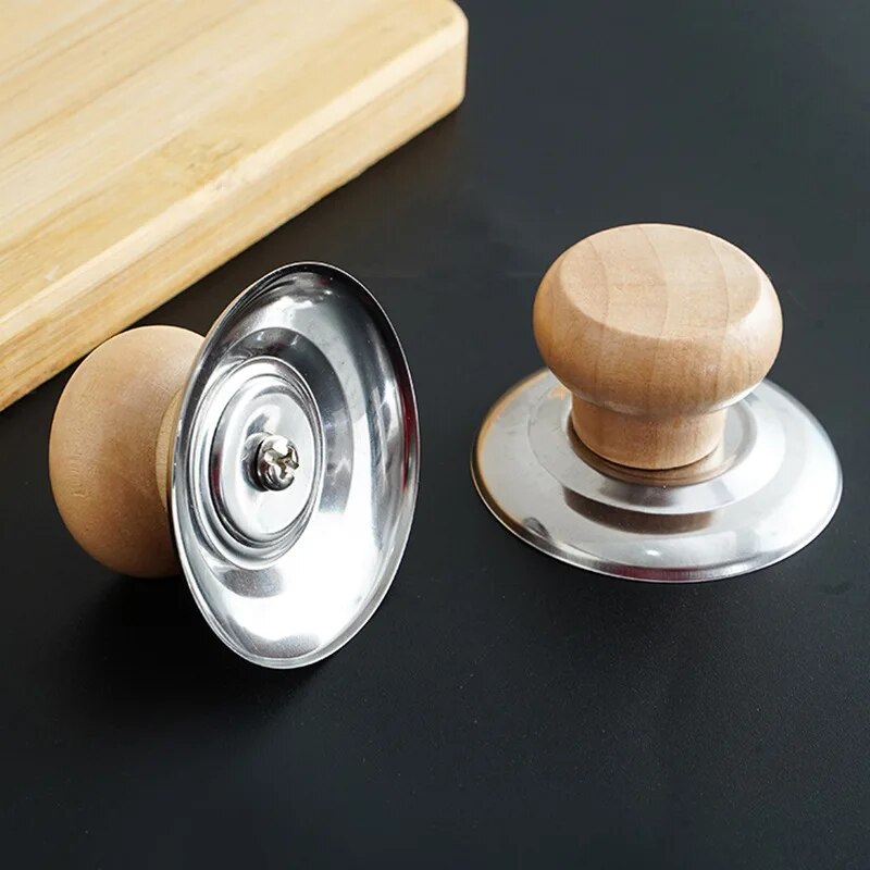 Solid Wood Lid Handle Stainless Steel Pot Twist Cap AntiScalding Round Wooden Handle For Kitchenwa 1