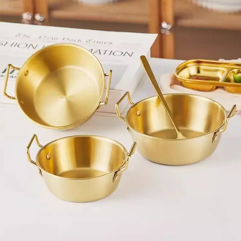 Golden Stainless Steel Instant Noodle Bowl With Handle Elegant Korean Rice Wine Bowl For Salads S 0