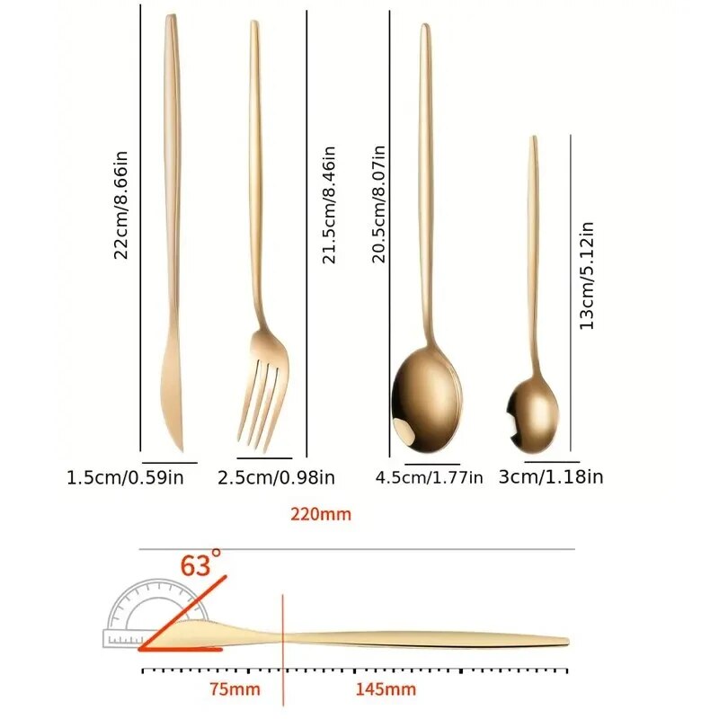 Golden Stainless Steel Cutlery Set Knife Fork Spoon And Teaspoon For Elegant Dining 3