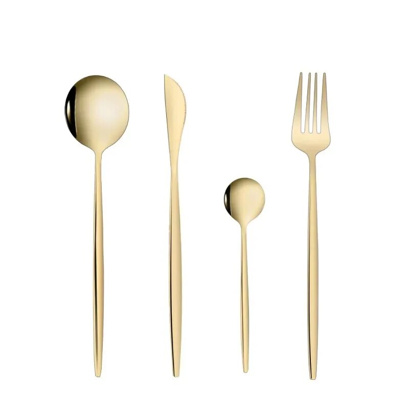 Golden Stainless Steel Cutlery Set Knife Fork Spoon And Teaspoon For Elegant Dining 4