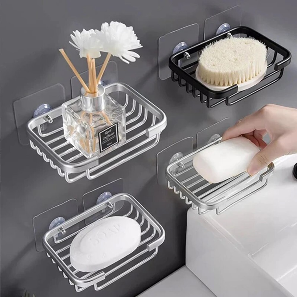 Wall Mounted Aluminum Soap Rack Multipurpose Soap Storage With Draining Mesh For Kitchen Bathroom 0