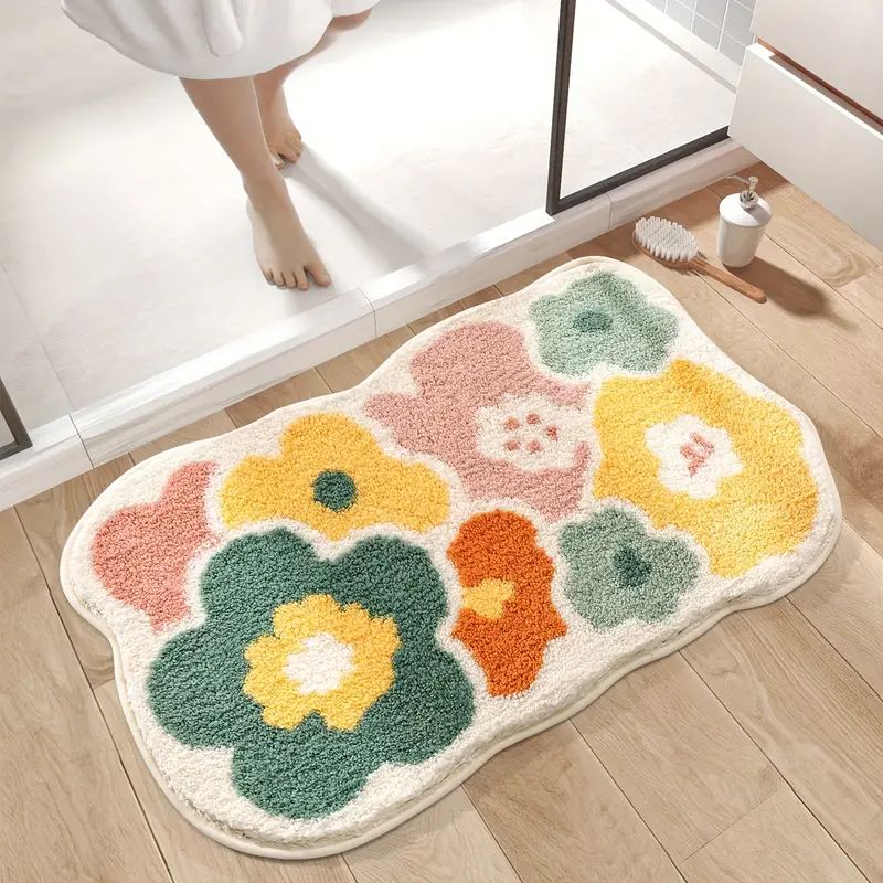 Cute Flower Bathroom Rug Soft Absorbent NonSlip Bath Mat For A Cozy Bathroom Experience 0