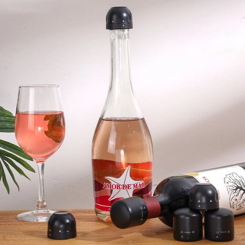 Black Wine Bottle Stoppers LeakProof Sealing Caps For Wine Champagne And Spirits Preservation Min 3