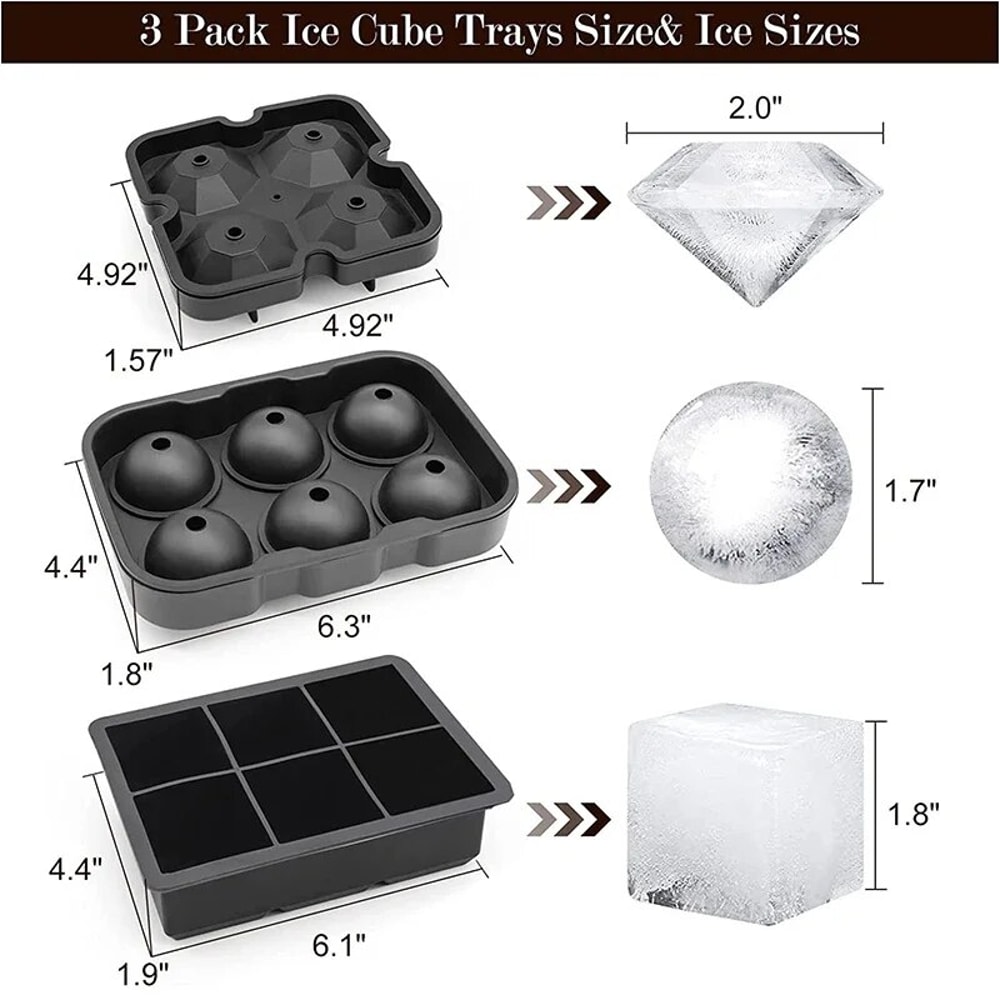 Silicone Ice Cube Tray With Lid Reusable Diamond Whiskey Molds For Freezer 5