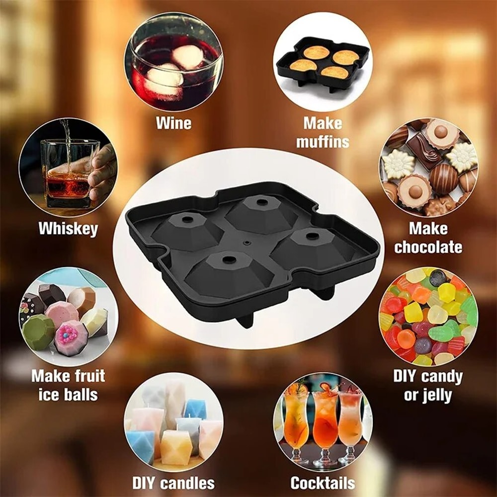 Silicone Ice Cube Tray With Lid Reusable Diamond Whiskey Molds For Freezer 4