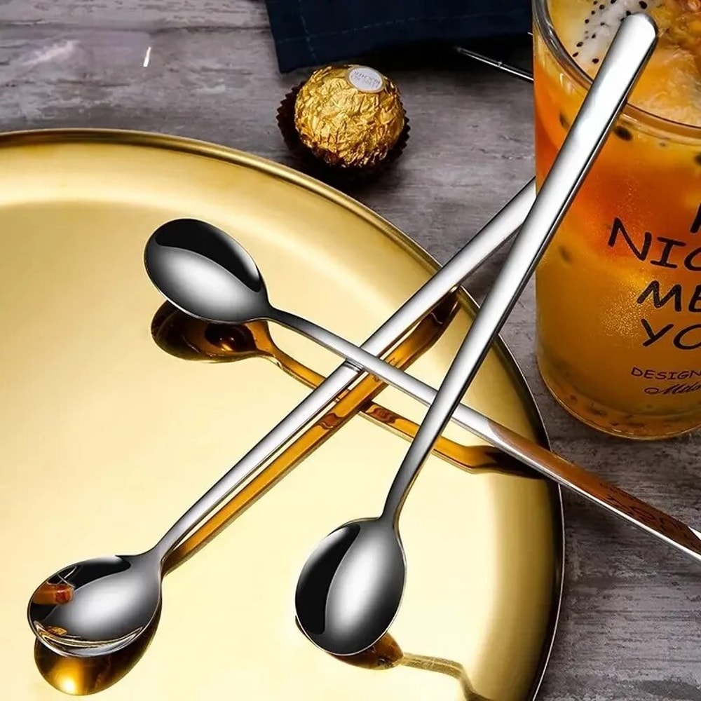 Stainless Steel Spoons Set Long Handle Ice Cream Coffee And Stirring Utensils For Kitchen Use 0