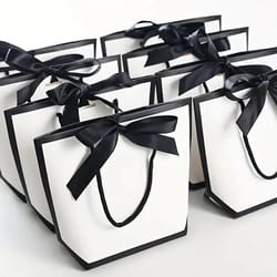white paper tote bags with ribbon bow handles - pack for weddings, parties, and gifts