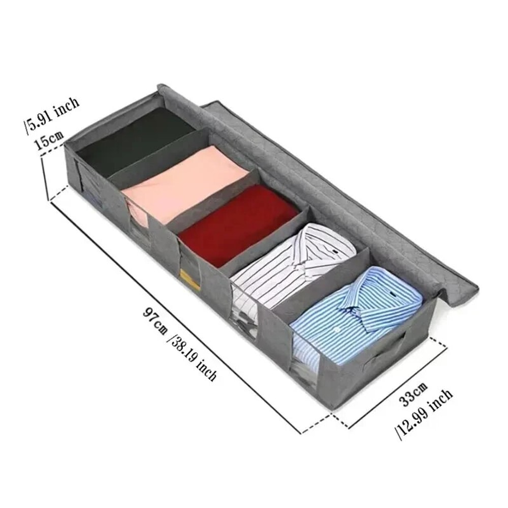 Foldable Underbed Storage Bag Large Adjustable Compartments For Organizing Blankets Shoes Sweaters 4