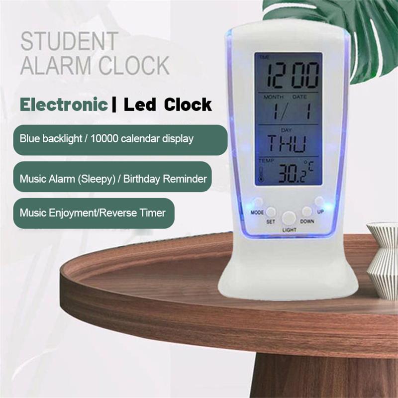 Mini LED Music Alarm Clock With Temperature Mute Feature Portable White Electronic Clock For Home 1