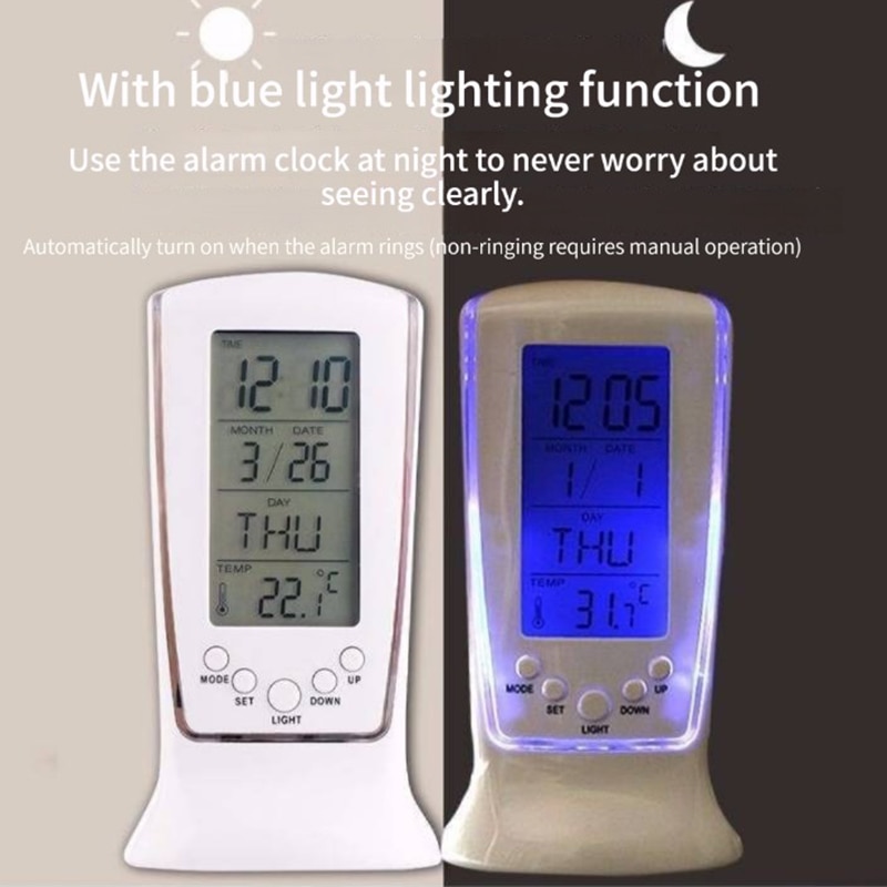 Mini LED Music Alarm Clock With Temperature Mute Feature Portable White Electronic Clock For Home 3