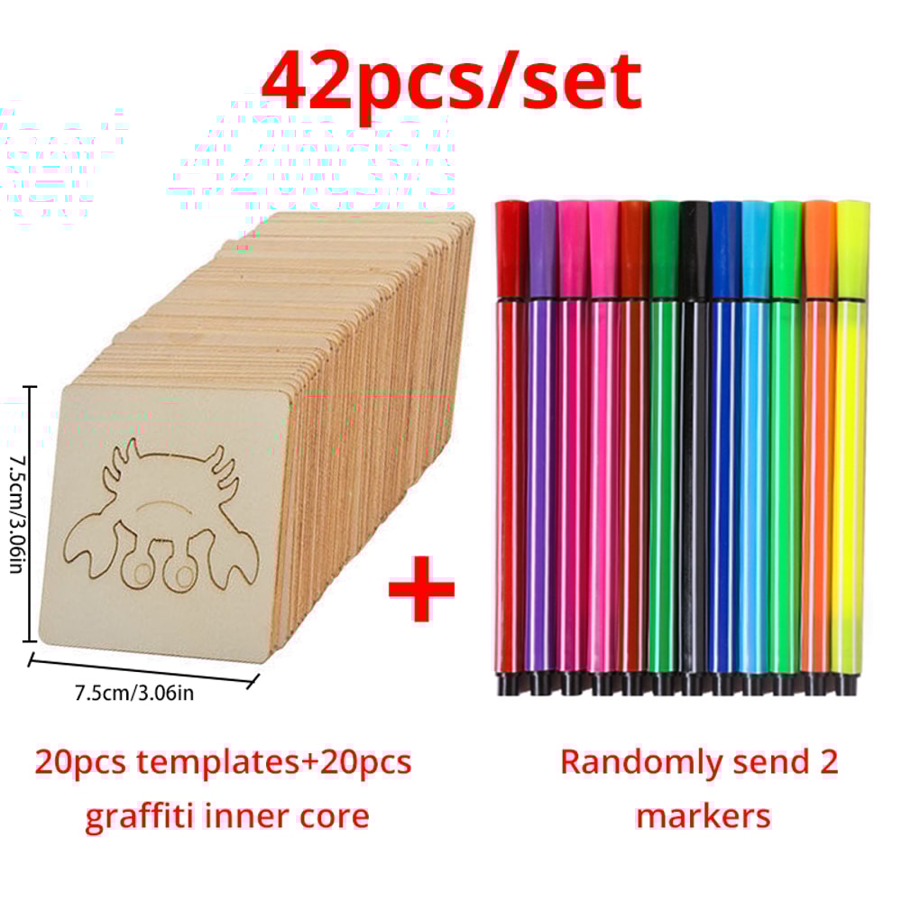 Wooden DIY Drawing Template Set With Markers Kids Drawing Tool For Creative Designs 4