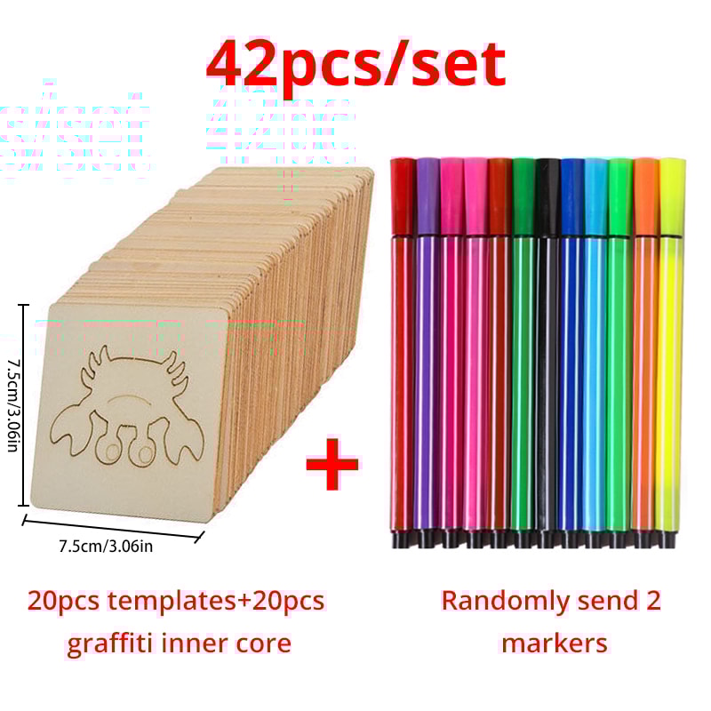 Wooden DIY Drawing Template Set With Markers Kids Drawing Tool For Creative Designs 4