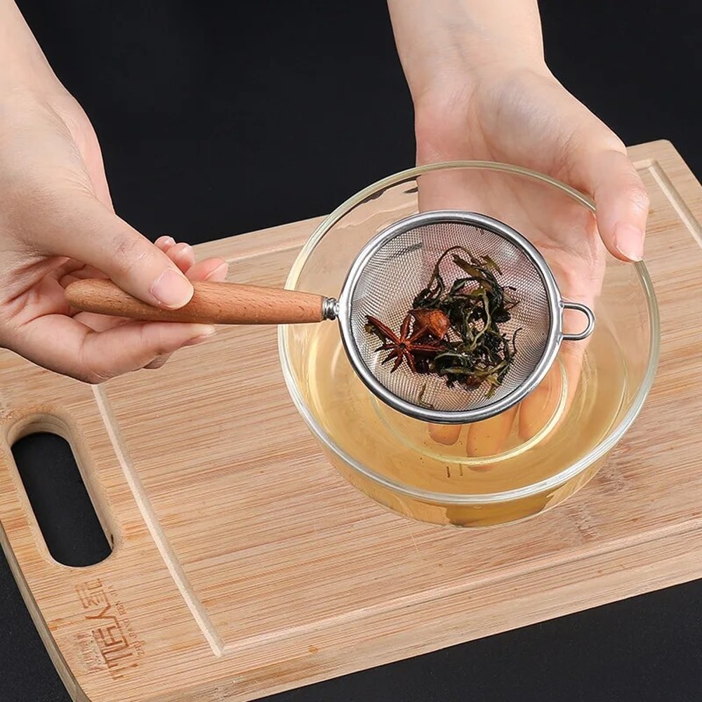 Stainless Steel Mesh Filter Spoon With Wooden Handle Durable Kitchen Tool For Filtering Flour Str 1