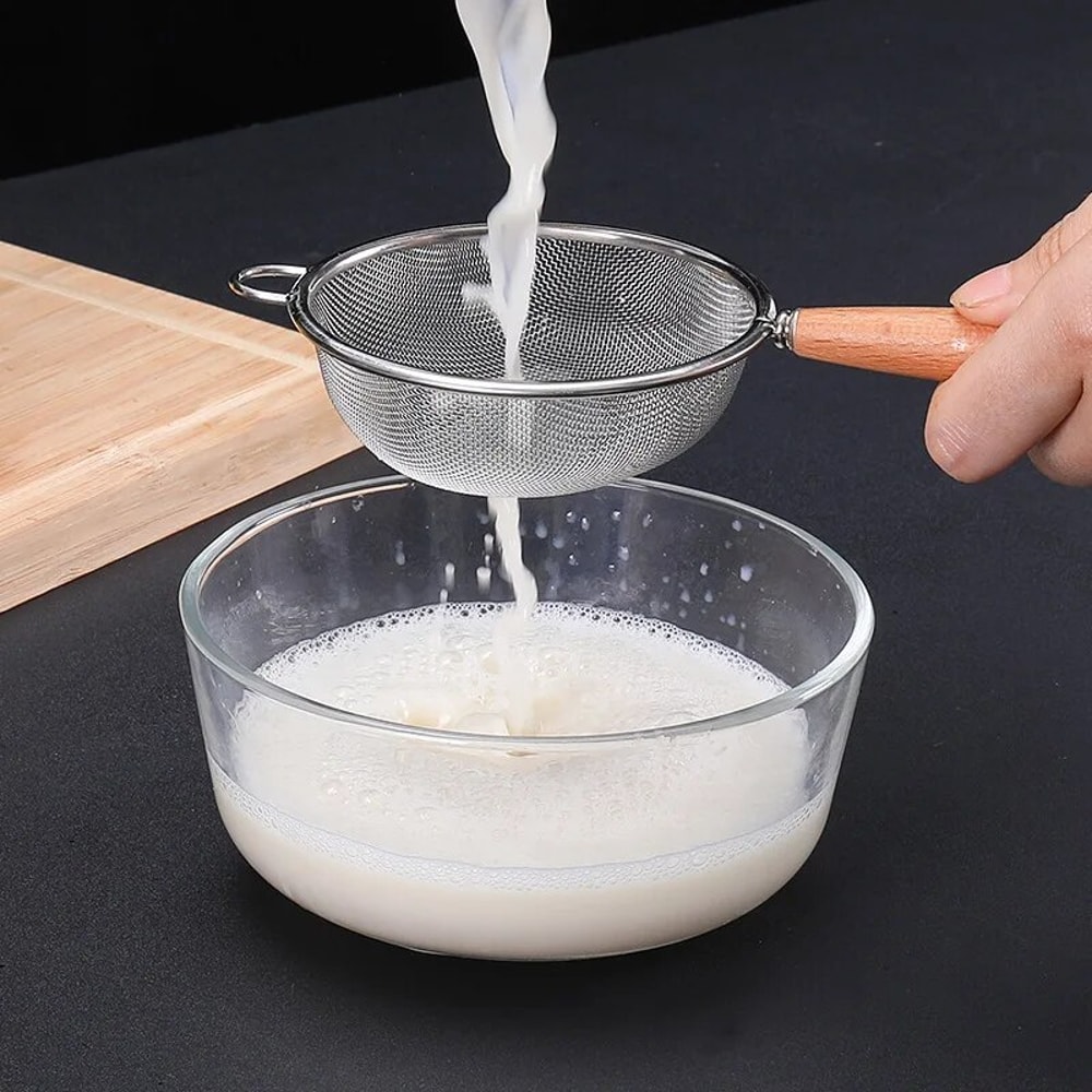 Stainless Steel Mesh Filter Spoon With Wooden Handle Durable Kitchen Tool For Filtering Flour Str 2