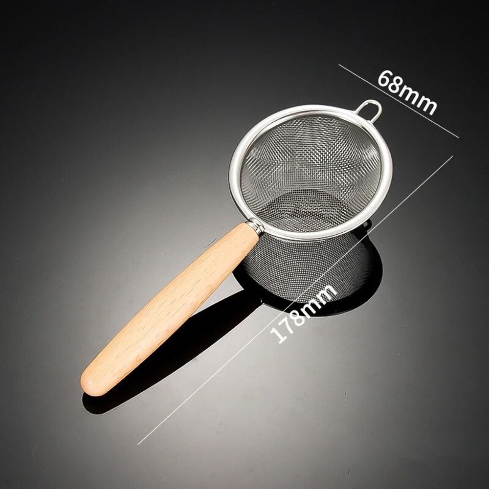 Stainless Steel Mesh Filter Spoon With Wooden Handle Durable Kitchen Tool For Filtering Flour Str 3