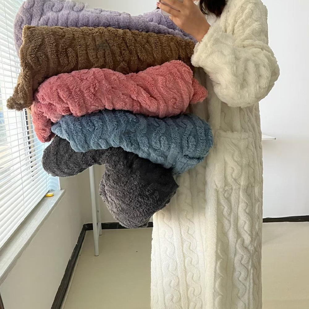 Soft Coral Velvet Warm Winter Nightgown For Women Long Sleeve Flannel Sleepwear 1