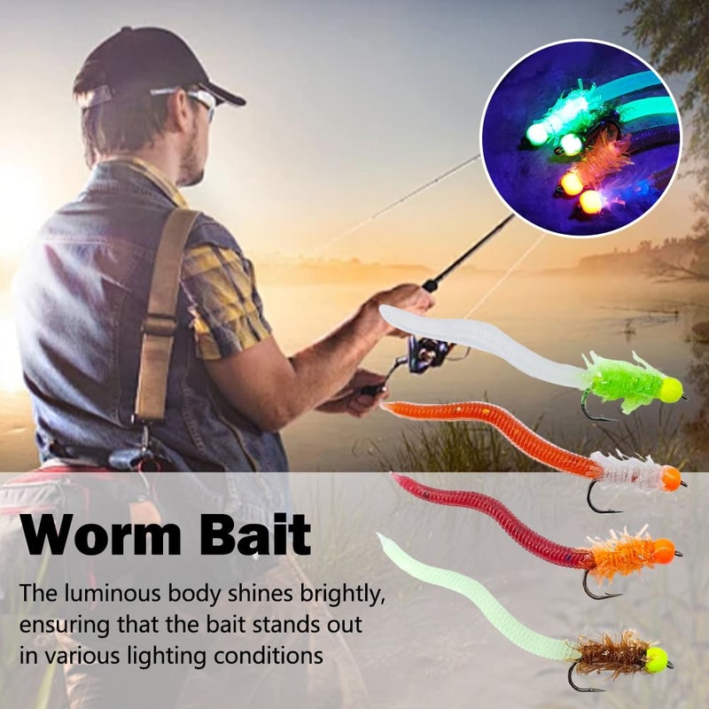 Luminous Soft Worm Fishing Lures Glowing Simulated Earthworms For Rainbow Trout Catfish And Fly Fi 2