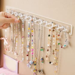 wall mounted necklace organizer – acrylic jewelry holder with crystal ball knobs for necklaces, bracelets, and chains