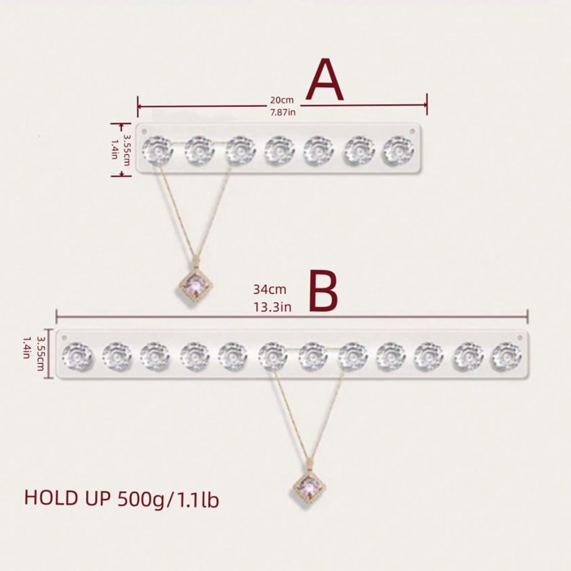 Wall Mounted Necklace Organizer Acrylic Jewelry Holder With Crystal Ball Knobs For Necklaces Brace 3