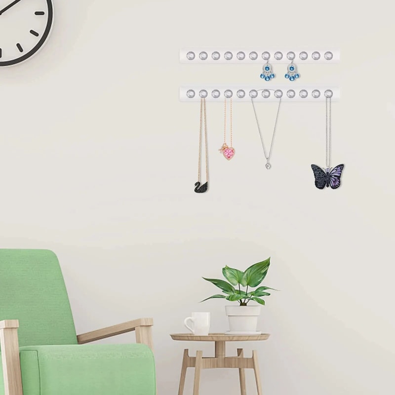 Wall Mounted Necklace Organizer Acrylic Jewelry Holder With Crystal Ball Knobs For Necklaces Brace 4