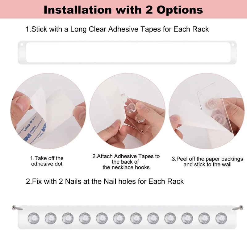 Wall Mounted Necklace Organizer Acrylic Jewelry Holder With Crystal Ball Knobs For Necklaces Brace 5