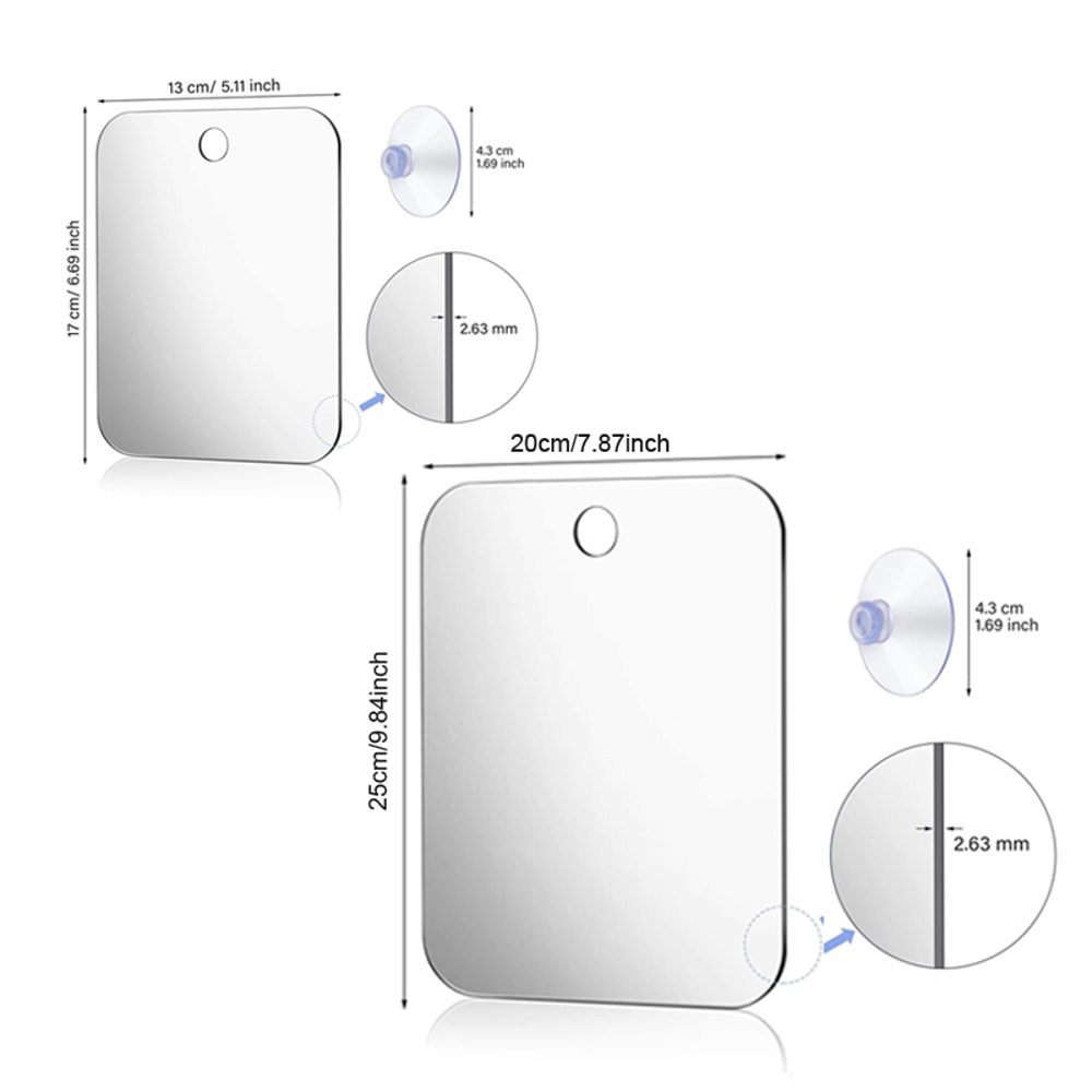 Acrylic FogFree Bathroom Shower Mirror With Wall Suction Portable Shaving Makeup Mirror 5