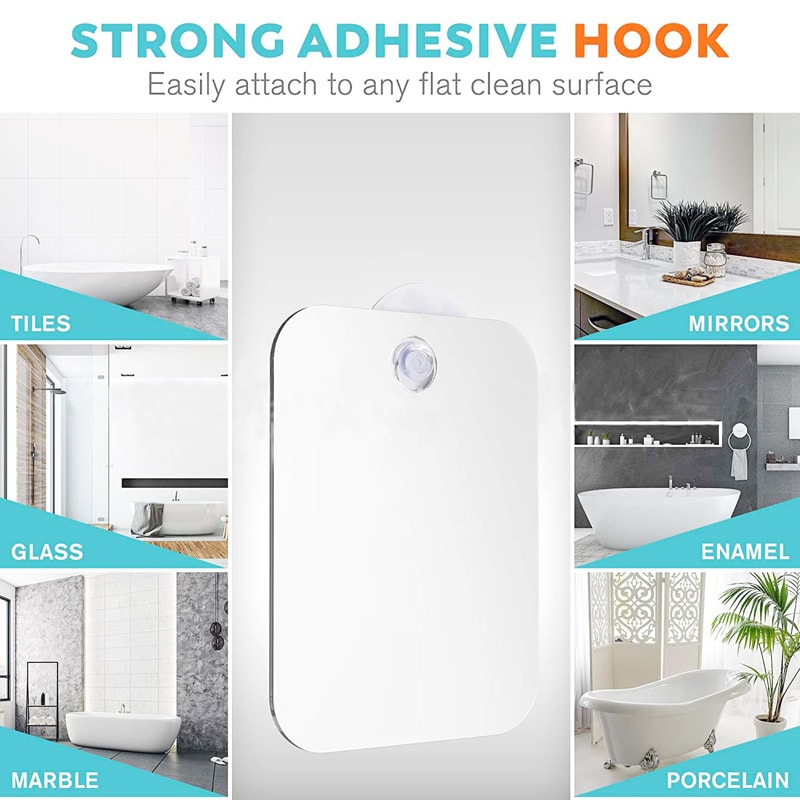 Acrylic FogFree Bathroom Shower Mirror With Wall Suction Portable Shaving Makeup Mirror 2