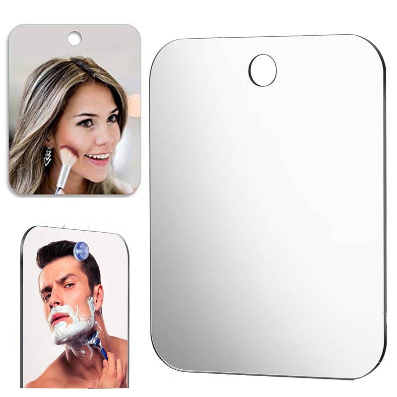 Acrylic FogFree Bathroom Shower Mirror With Wall Suction Portable Shaving Makeup Mirror 1