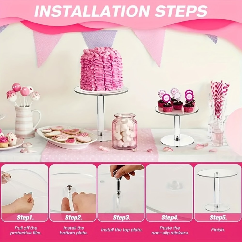 Elegant Transparent Acrylic Round Cake Stand For Desserts Cupcakes And Pastry Displays Perfect For 2