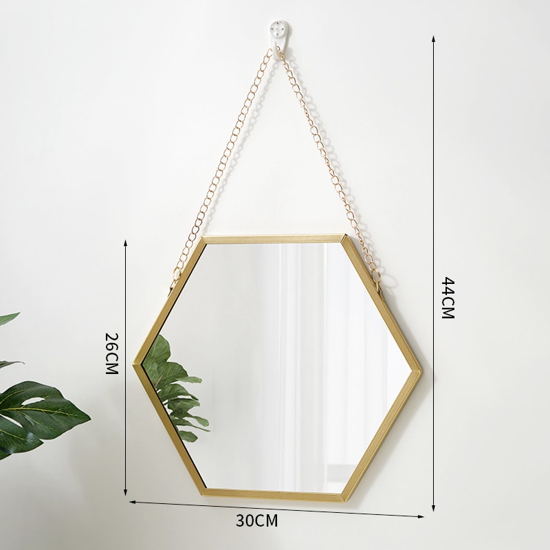 Hexagon Shape Decorative Mirror For Wall Elegant Hanging Bathroom Bedroom Cosmetic Mirror 6
