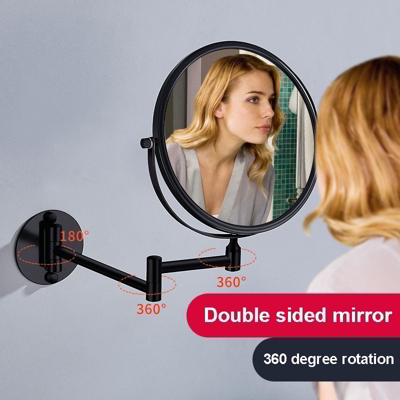 GoldBlack Frame DoubleSided Circular Mirror With Rotation Retractable Bathroom Wall Mirror 1