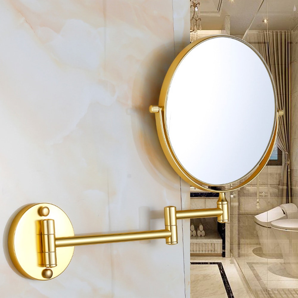 GoldBlack Frame DoubleSided Circular Mirror With Rotation Retractable Bathroom Wall Mirror 5
