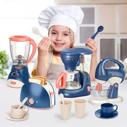 mini kitchen appliance play set for kids - coffee maker, blender, mixer, and toaster for boys and girls