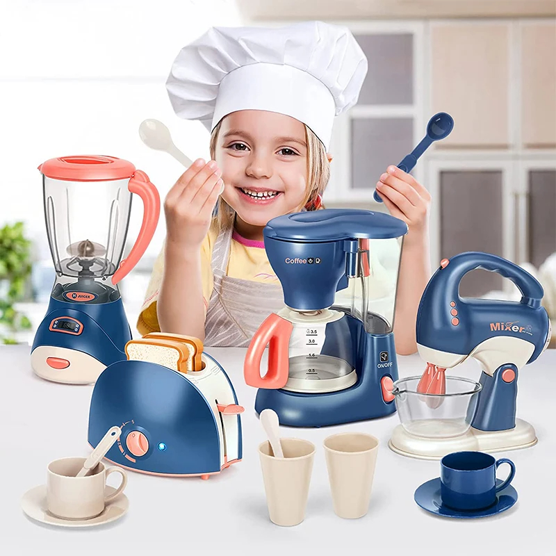 Mini Kitchen Appliance Play Set For Kids Coffee Maker Blender Mixer And Toaster For Boys And Girls 0