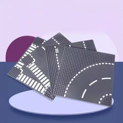 building blocks city road baseplate set - straight, crossroad, curve, t-junction pieces for kids