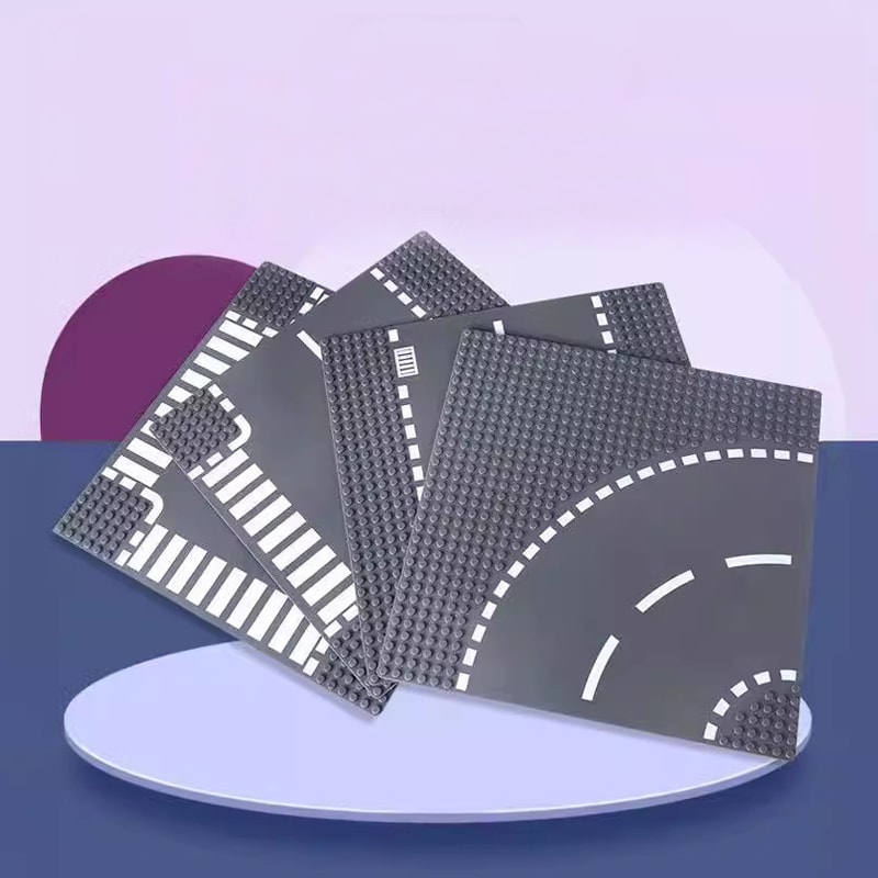 Building Blocks City Road Baseplate Set Straight Crossroad Curve TJunction Pieces For Kids 0