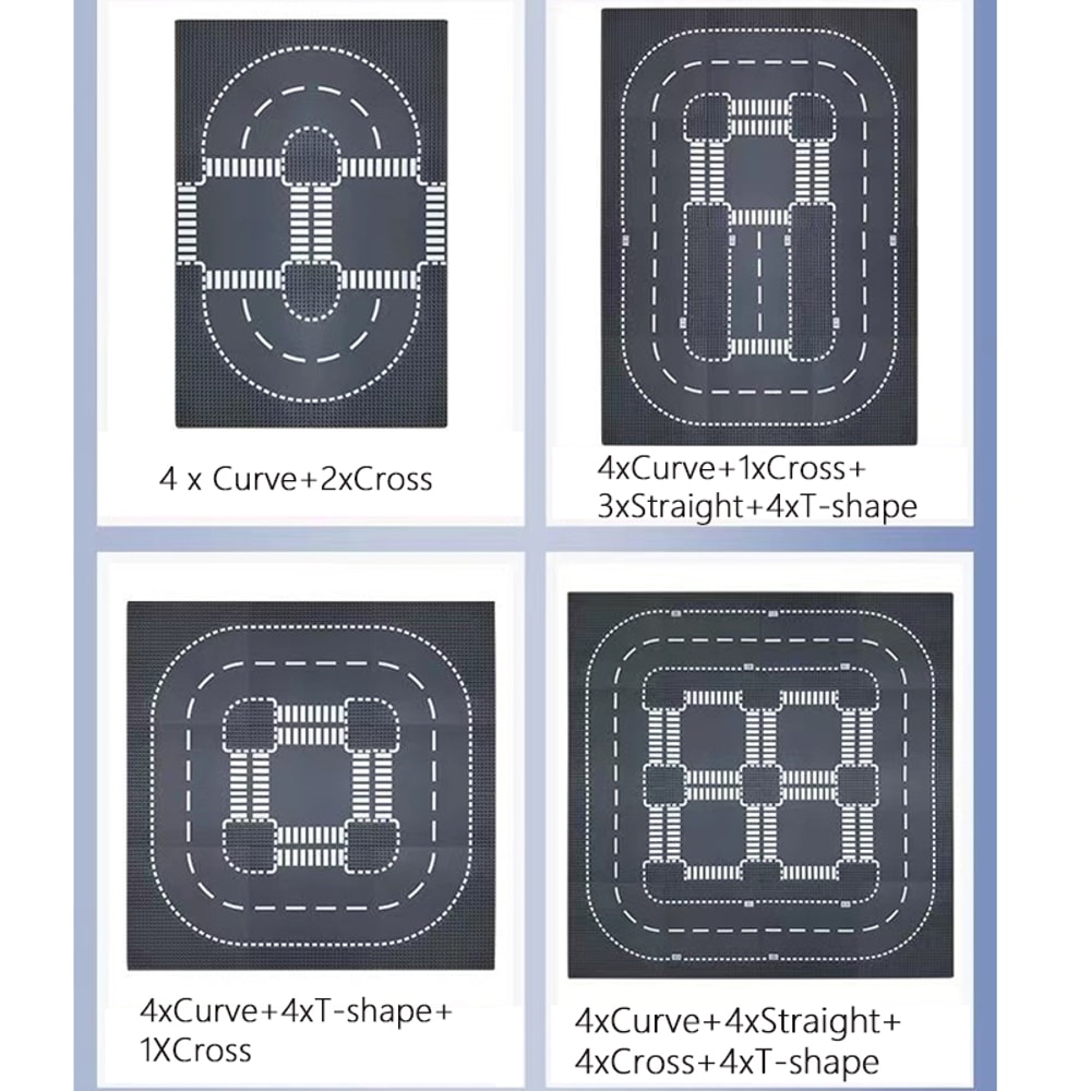 Building Blocks City Road Baseplate Set Straight Crossroad Curve TJunction Pieces For Kids 1