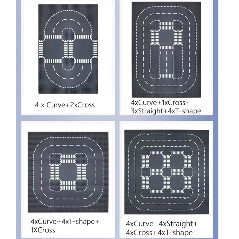 Building Blocks City Road Baseplate Set Straight Crossroad Curve TJunction Pieces For Kids 1