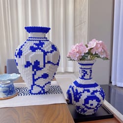 diy blue and white porcelain vase puzzle building blocks – educational gift for children