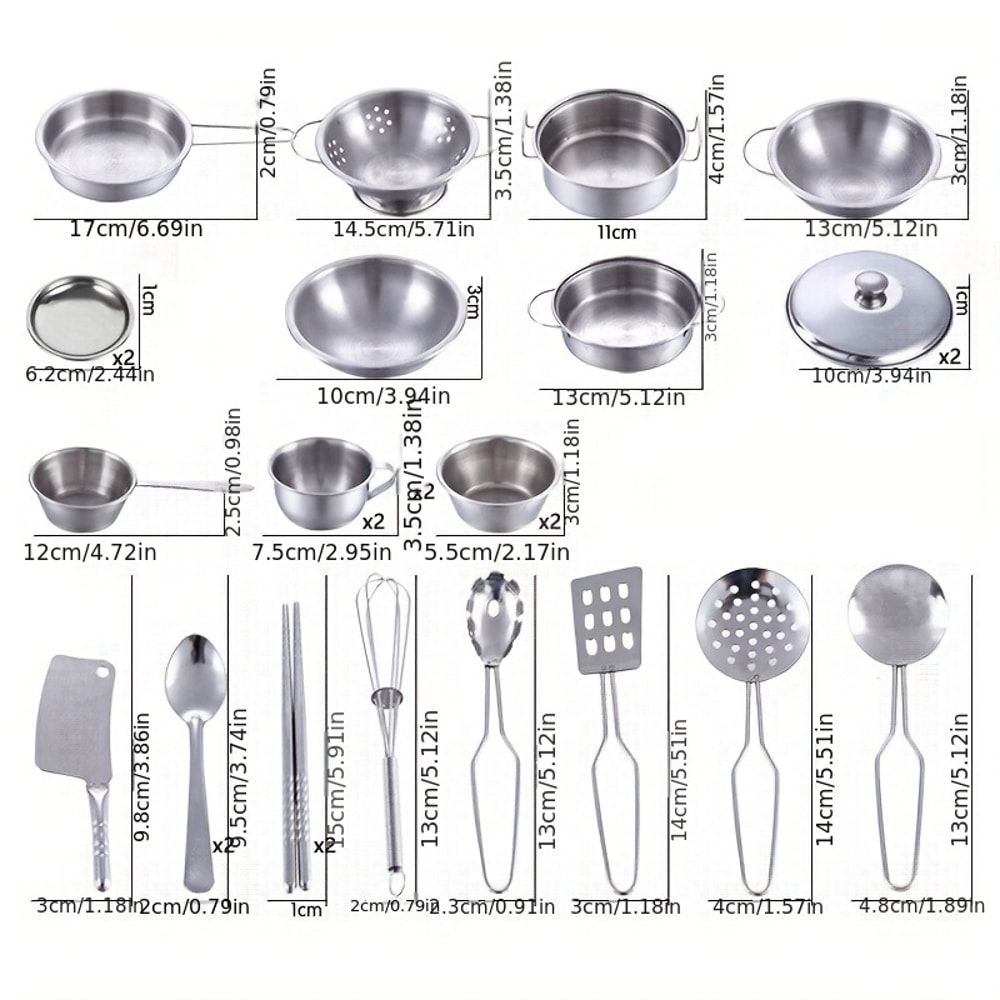 Durable Stainless Steel Kitchen Set For Kids Pretend Play Cooking Toy Educational Role Playset For 3