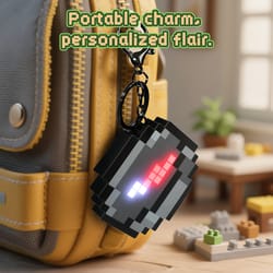 kids rechargeable pixel compass keychain - creative cartoon backpack key chain, simple design, game periphery toy, pe