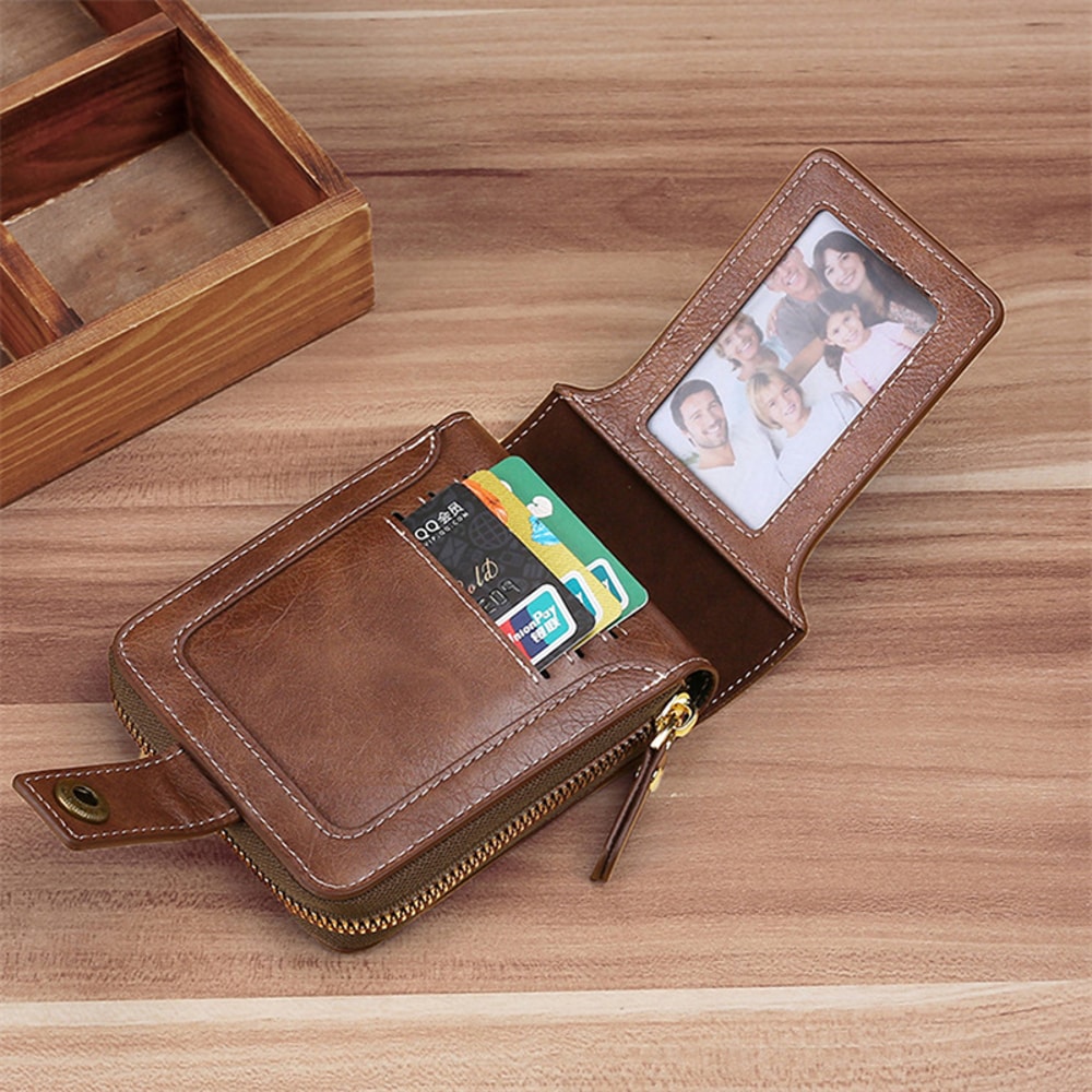 Vintage Mens Wallet PU Leather Short Purse Durable Zipper Clutch For Men 1