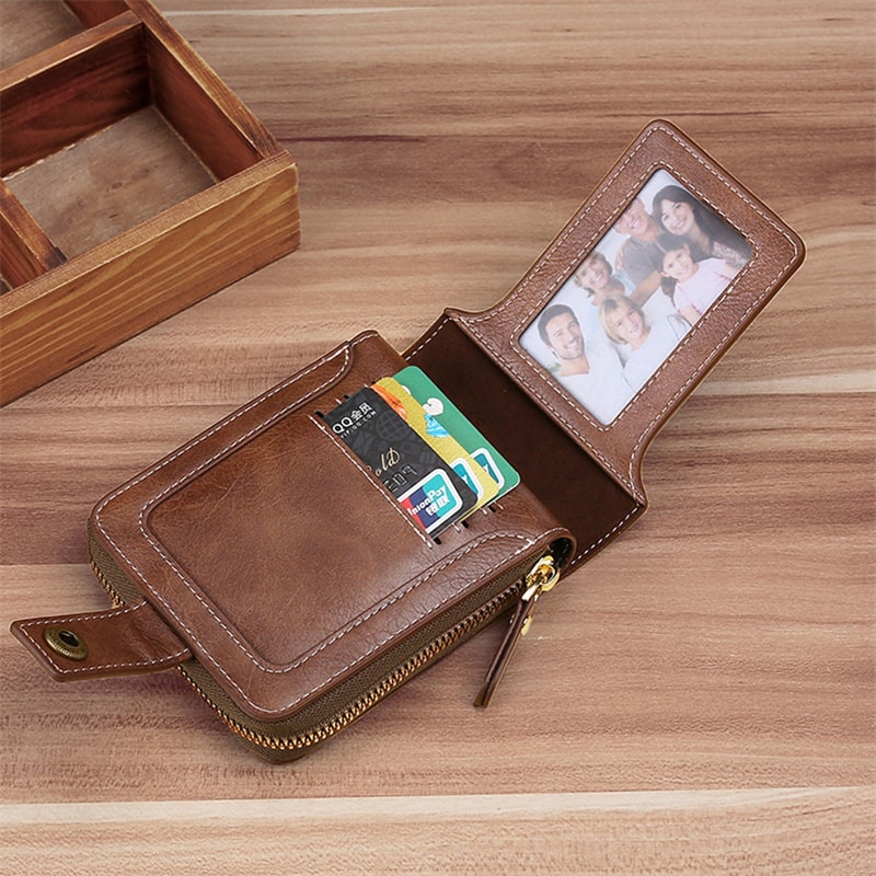 Vintage Mens Wallet PU Leather Short Purse Durable Zipper Clutch For Men 1