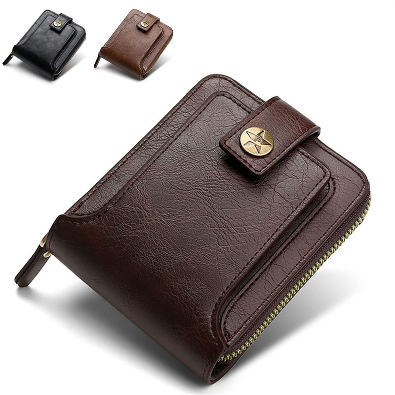 Vintage Mens Wallet PU Leather Short Purse Durable Zipper Clutch For Men 2